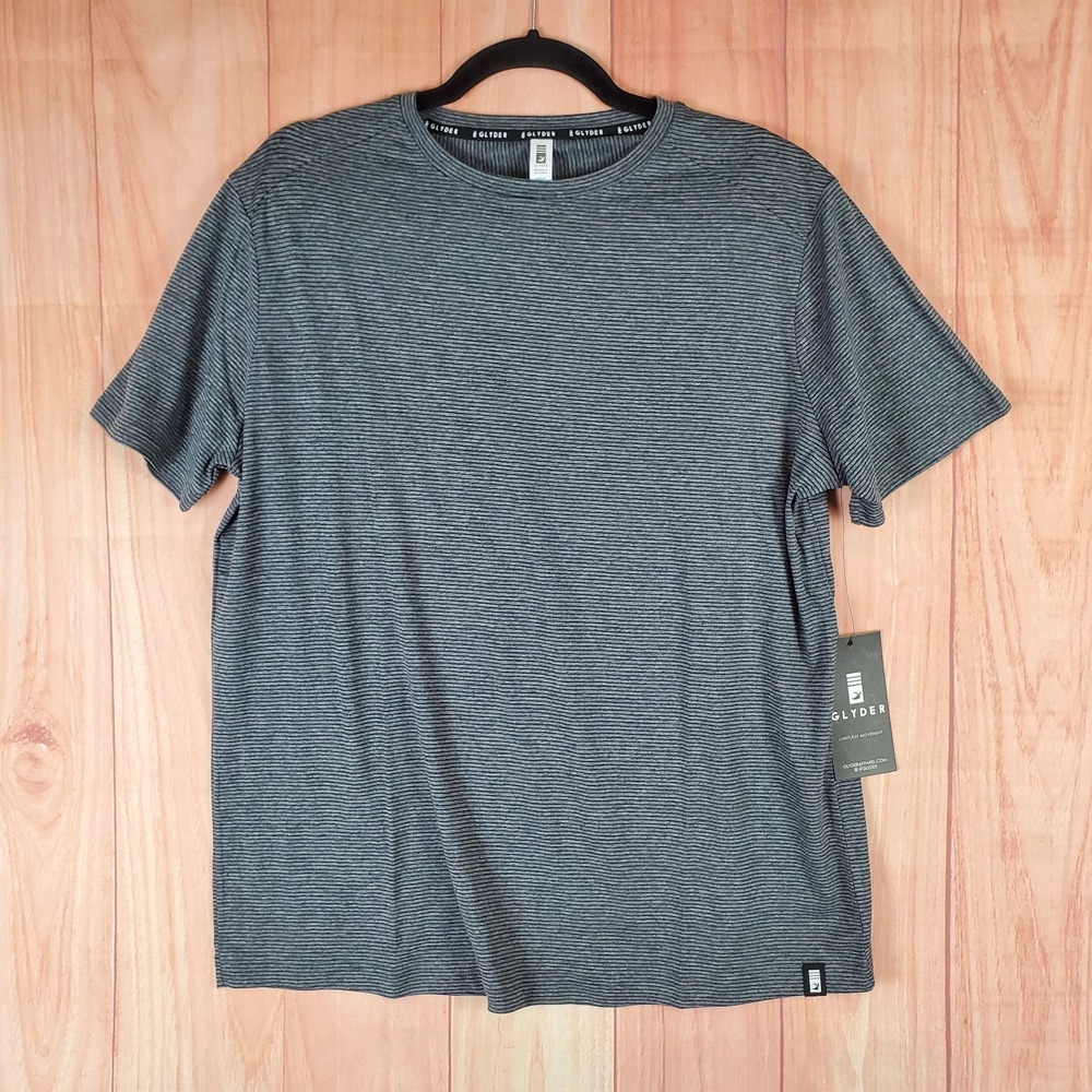Glyder Salton T Shirt Mens Large Heather Gray Black Striped Logo Athletic Fit